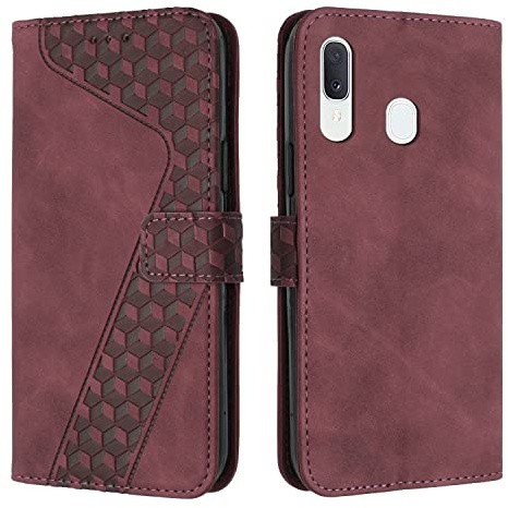 OKZone Kompatibel mit Samsung Galaxy A20E/A10E Hülle, Handyhülle Samsung A20E/A10E, PU Leder Tasche Wallet Schutzhülle Flip Cover Klappbar Brieftasche Etui mit Magnet TPU Lederhülle (Rot)