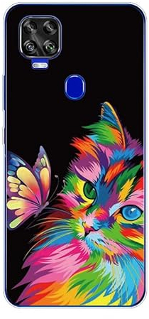 KARTXITAI Hülle Kompatibel mit ZTE Axon 11 SE 5G, Stoßfeste Schutzhülle mit Weiche Silikon Bumper Case Handyhülle Anti-Kratzt Transparent Rückseite - Schmetterling, Katze