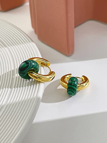 Damen Creolen Ohrringe, Boho Creolen Mit Malachit Stein Anhänger Ohrring Nationalität Mode Chakra Reiki Energie Gold Tropfen Ohrringe Für Damen Mädchen Edelsteinschmuck