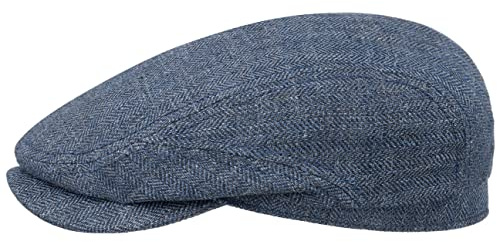 Stetson Vinta Leinen Flatcap Fischgratmuster Kühlendes Material Made in Germany Herren Frühling Sommer blau 58 cm