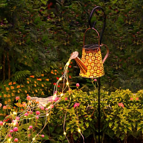 Solar Watering Can with Lights,Hanging Waterfall Waterproof,Solar Lights Outdoor Garden for Yard Porch Lawn Backyard Landscape Pathway Patio Outside Gardening Gifts, Gift for Women (Flower)