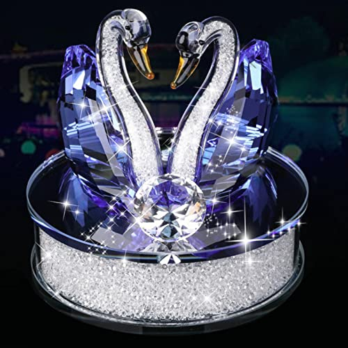 XINGYUANHE Kristall Schwan Kristall Tierfiguren Glas Auto Ornament Dekor Paar Schwan mit Basis Wohnkultur