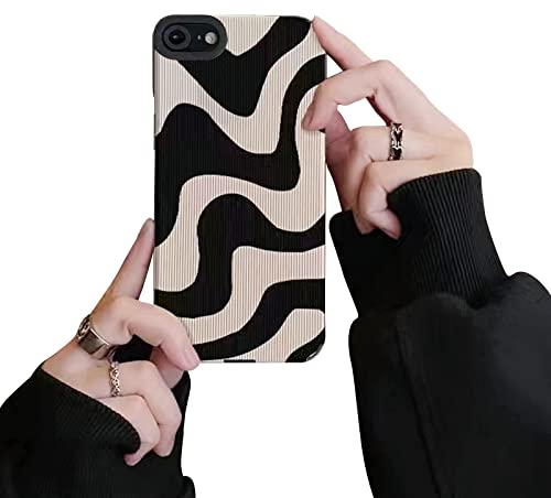 Ownest Compatible with iPhone 7/SE Case, Fashion Simple Cute Zebra Stripes Pattern Wave design Phone Case for Women Girls Soft Silicone Protection Case for iPhone 7/SE-Black