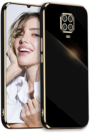POUHYE Handyhülle für Xiaomi Redmi Note 9S / 9 Pro / 9 Pro Max Hülle Original, Mädchen Galvanisierte Kameraschutz Weich TPU Silikon Schutzhülle Ultra Dünn Case Stoßfeste Hülle Schwarz