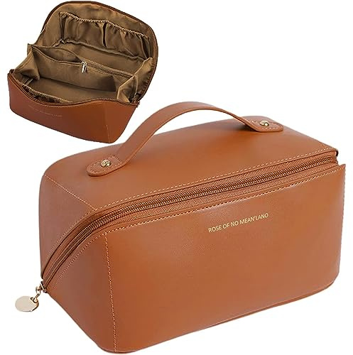SJBAUTYO 1PCS Borsa Cosmetica da Viaggio,Borsa Cosmetica da Donna in Morbida Pelle PU,Organizer Cosmetici Borsa Porta Toilette Trucchi da Viaggio,Marrone
