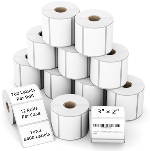 Thermodirekt-Etiketten, 7,6 x 5,1 cm, wasserdicht, kompatibel mit Rollo, Zebra, Munbyn Jadens, LabelChoice 12 Rollen, 5,1 x 7,6 cm, perforierte Barcode-Rücksendeetiketten, die mit anderen