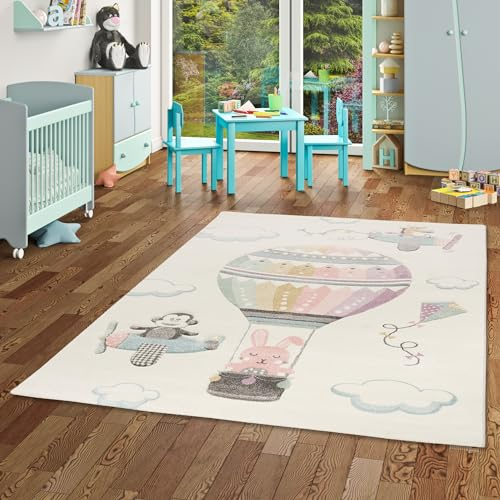 Pergamon Kinderteppich | Spielteppich | Kurzflor | Verschiedene Motive, Größe:140x200 cm, Farbe:Creme
