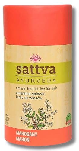 Sattva Ayurveda Coloración natural para el pelo de henna para personas alérgicas, tinte vegetal orgánico para color de pelo natural, volumen y brillo, doble porción, ECOCERT (caoba, 150)