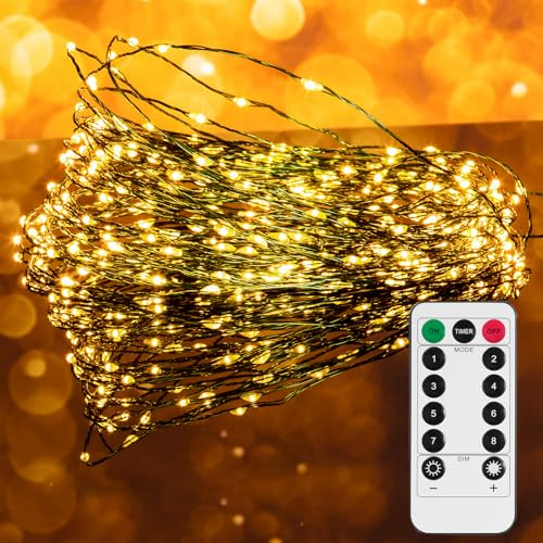 Uten Lichterkette Außen, Weihnachtsbaum Beleuchtung 12m mit 240 LED, Batteriebetrieb und USB, Fernbedienung, 8 Modi, Grüne Weihnachtsbelechtung, für Innen Party Hochzeit
