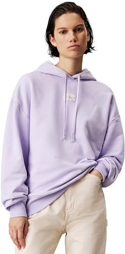 Calvin Klein Jeans Women's Woven Label Oversized Hoodie Pullover Hoodie, Pastel Lilac, XL