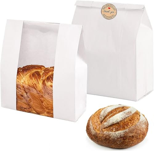 10 Large Paper Bread Bags for Homemade Sourdough Loaf Bread Gifting Packing Bags with Window Stickers (13.7 * 8.2 * 3.5 in)