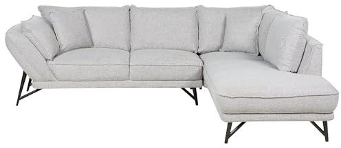 Ecksofa 3-Sitzer aus Leinen grau linksseitig L-Form modern Schwarze Beine Elga