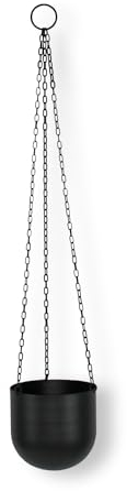 colourliving Vielseitige Hängende Blumenampel in Schwarz – Robuste Metallkette, Runde Kunststoff Pflanzschale, Ideal für Innen- und überdachten Außenbereich (17 cm)