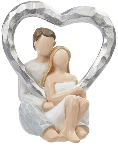 Hobbyfun Miniatur Dekofigur Paar mit Herz 7 cm Poly Holzoptik Skulptur Figuren Deko Statue Geschenk Tortenfigur