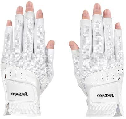 MAZEL Golfhandschuhe für Damen, 1 Paar, S, M, L, XL, offene Finger für einfachen Touchscreen, linke rechte Hand, Leder, Damenhandschuhe, S, M, L, XL, Weiß, 1 Paar