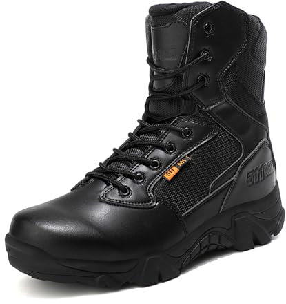 BLBK Stivali militari da uomo, leggeri, impermeabili, con chiusura lampo, per escursioni, alpinismo, fuoristrada, pesca, caccia, K05 nero, 44 EU