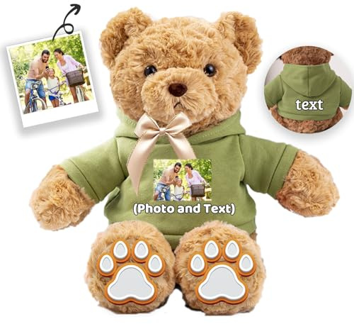 JABECODIFA Personalisierter Teddybär für Sie Ihn Bär Plüsch mit Text+Foto, Personalisierte Geschenke Bär mit Schleife als Besondere Geschenke für Valentinstag Weihnachten Geburtstag (26cm-Text+Foto)