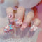 Press on Nails - 24Pcs Cute Kawaii 3D False Nails - Nude Pink Coffin Design Fake Nails with Glue - Acrylic Stick on Nails Full Cover Fake Nails Women Girls Nail Art Accessories