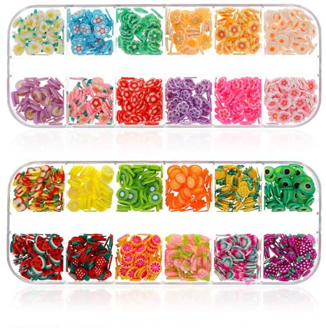 simarro 1000 Stk Nagel Obst Scheiben, Nagelkunst Fruchtscheiben Charms Cute Obst-Blumen Charms Mixed Set Mini 3D Obstscheibe Nail Art zum Nagelkunst Handy Deko DIY Schleimbasteln Ornament Scrapbooking