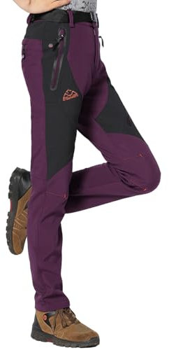 Rdruko Softshellhose Damen Winter Snowboardhose Gefüttert Warm Skihose Wasserdicht Winterhos Outdoorhose Wanderhose Trekkinghose mit Taschen (Violett, L)