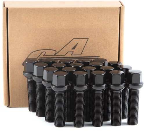 GAsupply 20pcs Radius Seat Alloy Wheel Bolts Extended Lug Bolts for Wheel Spacer | M14x1.5, 40mm Thread, 17mm Hex | Aftermarket Replacement Bolt Kit for Most Audi Volkswagen (Black)
