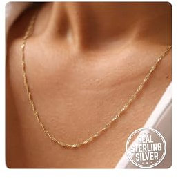 Singapur Twist Kette Silberkette Damen 925 ohne Anhänger Kette Silber 925/585 Vergoldetes Silber Halskette Silber Gold Frauen 925 Sterling Silber Kette Schmuck Geschenke 40CM