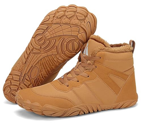 Mishansha Barfußschuhe Herren Winterschuhe Damen Warm Gefüttert Winterstiefel für Rutschfeste Fitnessschuhe Winter Outdoor Unisex Braun 38 EU