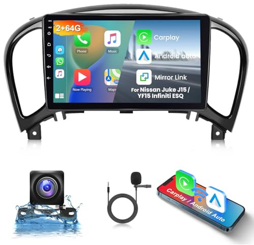 Hodozzy 2G+64G Android Radio para Nissan Juke J15 2010-2019/YF15 Infiniti ESQ 2011-2017 Carplay Android Auto,Pantalla Coche 2 DIN 9 Pulgadas con GPS WiFi Bluetooth FM RDS HiFi Radio Canbus + Cámara