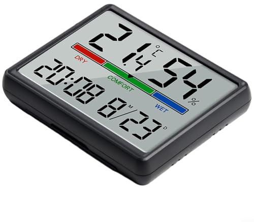 Room Thermometer Hygrometer Small Digital Temperature Humidity Meter Indoor Thermometers Sensor Air Monitor with Clock Comfort Display (Black)