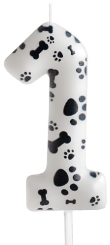 Cxryrzhe 1st Birthday Dog Paw Number 1 Candle - White Paw Print Themed Cake Topper Decoration for Kids Boy Girl Party Supplies