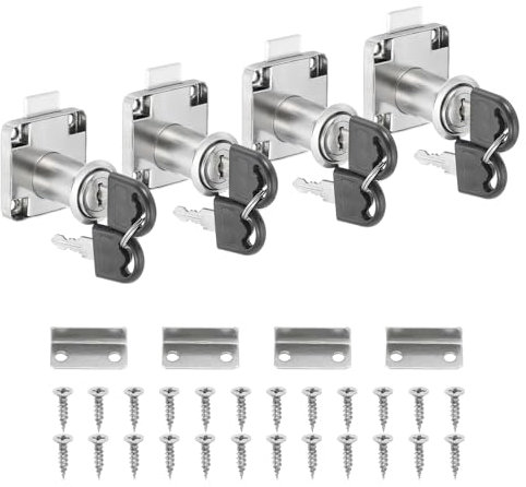 PATIKIL Drawer Lock with Keys 4Pcs Desktop Lock 1-1/4(32mm) Cylinder Length 3/4(19 mm) Cylinder Dia Alloy Steel Mailbox Locks Keys Alike for File Drawer Storage Lock, Silver