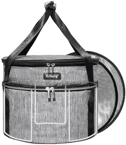 Arineng Porta torta, design rigido, borsa termica per casseruole, refrigeratore rotondo isolato, vassoio per torte con coperchio e manico per casseruole calde e fredde (grigio)