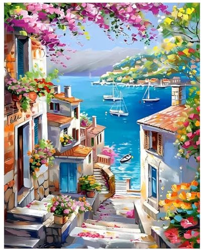 Xobers art Peinture Numero Adulte Paysage, Peinture par Numero Adulte Paysage, Peinture Numero, Route Vers la Mer Kits de Peinture au Numéro pour Décoration Maison et Cadeau 40x50 cm
