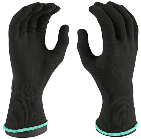 FRANZ MENSCH 12 Stück Hygostar Feinstrickhandschuhe Allfood | Nylon, Packung, schwarz, 8/M, L: 24cm, Feinstrickhandschuhe, Montagehandschuh, Arbeitshandschuhe