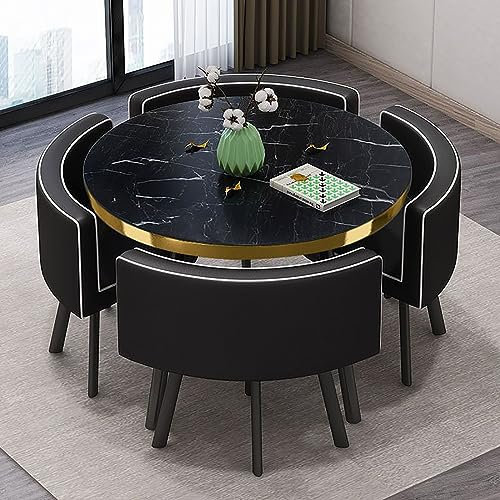 Moderno juego de mesa de comedor redonda con 4 sillas de 90 cm de diámetro, muebles de cocina elegantes para cafeterías y restaurantes