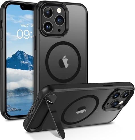 VENINGO for iPhone 13 Pro Case, for iPhone 13 Pro Phone Case Compatible with MagSafe Invisible Stand Matte Translucent Shockproof 360 Protective Magnetic Slim, Black