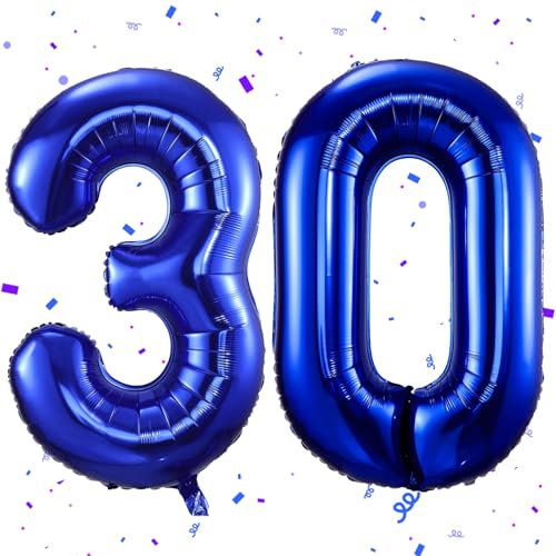 Dunkelblau Luftballon 30 - 40 Zoll Folienballon, Zahlenballon für Helium - Geburtstagsdeko für Frau Mann, Jubiläum, Party Deko