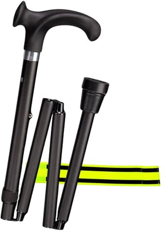 Gastrock Gehstock Faltstock 4-teiliger höhenverstellbar faltbar Delux Relax,rechts – Anatomischer Stock aus Aluminium - ideal für Reise - belastbar bis 120 kg + Olanmarp Klettarmband mit Streifen