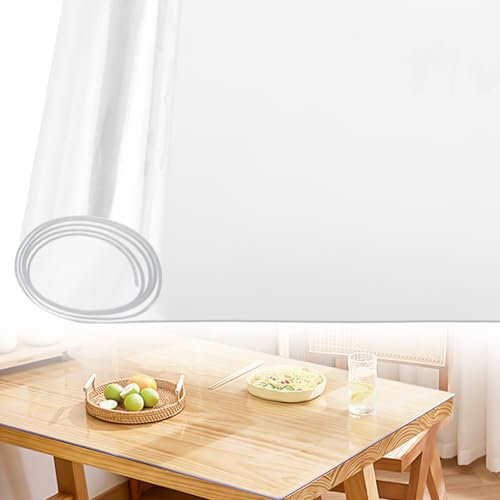 Schreibtischunterlage Transparent Groß, 100x40cm Schreibtischunterlage Durchsichtig, Tischauflage Transparent mit Kantenschutz, Wasserdicht Rutschfeste Runde Tischschoner, für Büro Zuhause Schule