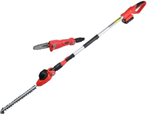 2in1 Cordless Pole Hedge Trimmer & Chainsaw RocwooD 410mm/200mm Blades Battery 16mm Cut Thickness Battery Included 60cm Extension 6.2kg Garden Tree Bush Cutter