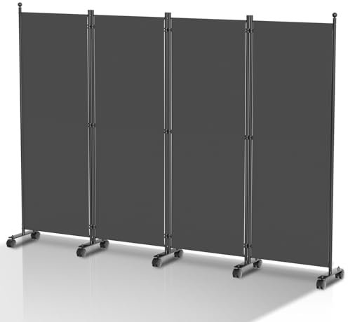 Jopassy Paravent auf Rollen, 4-teilig Trennwand Faltbar 228x181x30cm,Sichtschutzwand für Balkon Garten,Spanische Wand Sichtschutz Polyesterfaser,Paravent Einfache Installation（Anthrazit）
