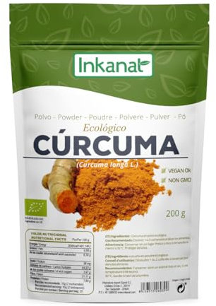 Cúrcuma en Polvo 200g BIO | INKANAT | 100% Natural y Pura | Superalimento con Propiedades Antioxidantes