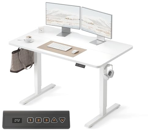 FEZIBO Electric Height Adjustable Standing Desk with digital display control panel, 60x120cm Ergonomic Home Office Table for sit stand with Splice Board & White Wood Grain Surface