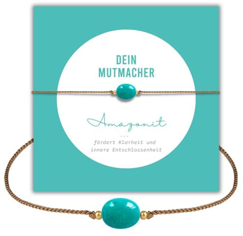 happymaker - Amazonit Armband Damen, Edelstein Armband mit echtem Amazonit Stein für mehr Klarheit und innere Ruhe als Mutmacher Geschenk - Handgefertigt in Deutschland
