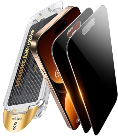 UNBREAKcable für iPhone 16 Pro Max für Panzerglas Sichtschutz, OneStep | Anti-Spy Gehärtete Glas für Schutzfolie, 25° Anti-Spy, 9H Militärklasse Schlagfestigkeit, 6,9 Zoll