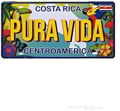 Cartel de metal vintage de Costa Rica Pura Vida para licencia de coche, placa de estaño para garaje, hombre, cueva, cafetería, bar, pub, cerveza, patio, decoración del hogar
