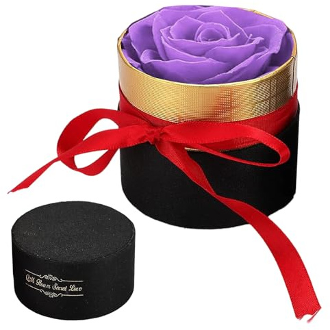 Ewige Rosen, Rosenbox mit Konservierte Blumen, Infinity Rose Echte Rosen Konservierte Rosen Handgemacht, Geschenk für Mama Frau Freundin Frauen Wedding Dekor Muttertag Geburtstag Valentinstag (lila)