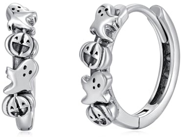 Ohrringe mit Delfin/Fuchs/Kaktus/Erdbeer/Kürbis Motiv 925er Sterlingsilber Creolen Halloween Schmuck Geschenk für Frauen