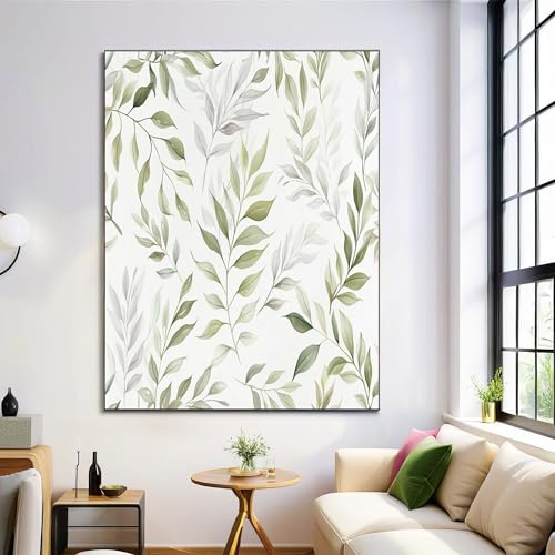 Stampa Su Tela Foglie Di Ulivo Con Senza Cornice Quadro Su Tela 70×100 cm, Arte Murale Piante Ad Acquerello, Soggiorno Da Parete Stampa Su Telas Canvas Decorazione Murale Muro Arredo, Verde Chiaro