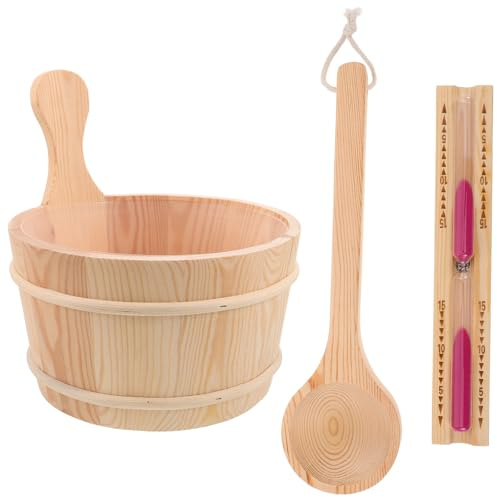 Luxshiny Sauna Eimer Schöpfkellen Satz 4l mit Sanduhr Saunazubehör für Sauna und Dusche mit Großer Kapazität und Ergonomischem Griff